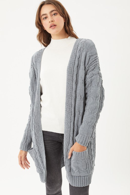 Chenille Cable Knit Oversized | Cardigan Cardigan Love Tree STEEL BLUE S 