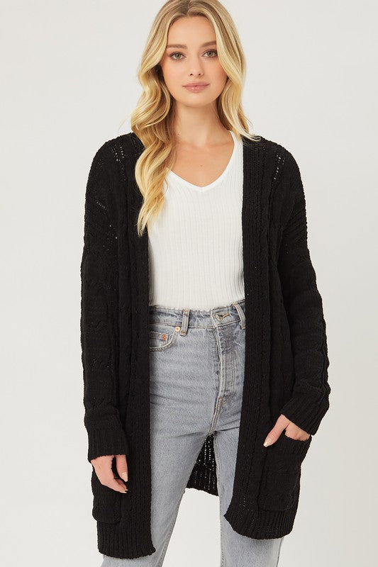 Chenille Cable Knit Oversized | Cardigan Cardigan Love Tree BLACK M 