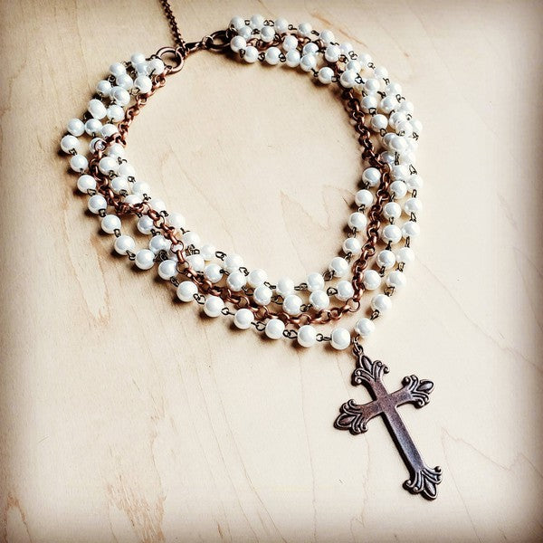 Pearl and Copper Collar | Cross  | Necklace jewelry The Jewelry Junkie white 1 