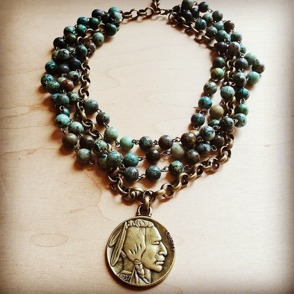 African Turquoise | Collar Coin Necklace jewelry The Jewelry Junkie green 1 
