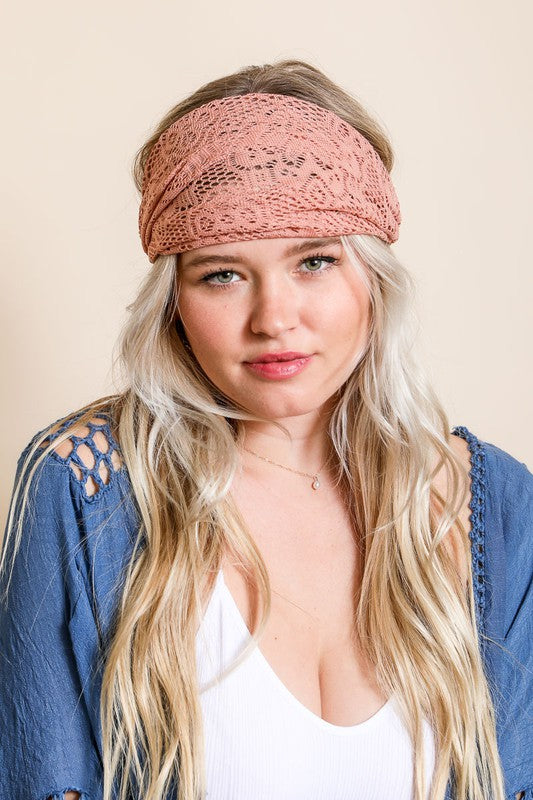Bohemian Lace Stretch | Head Wrap headwrap Leto Accessories Mauve Default 
