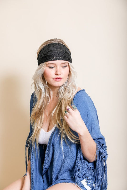 Bohemian Lace Stretch | Head Wrap headwrap Leto Accessories Black Default 