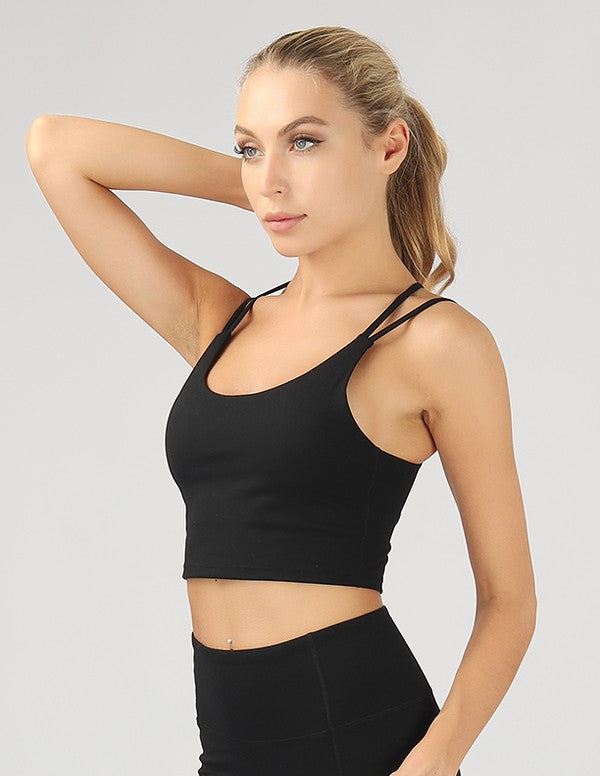 Crop Top | Split Shoulder Strap Clothing OTOS Active Black S 