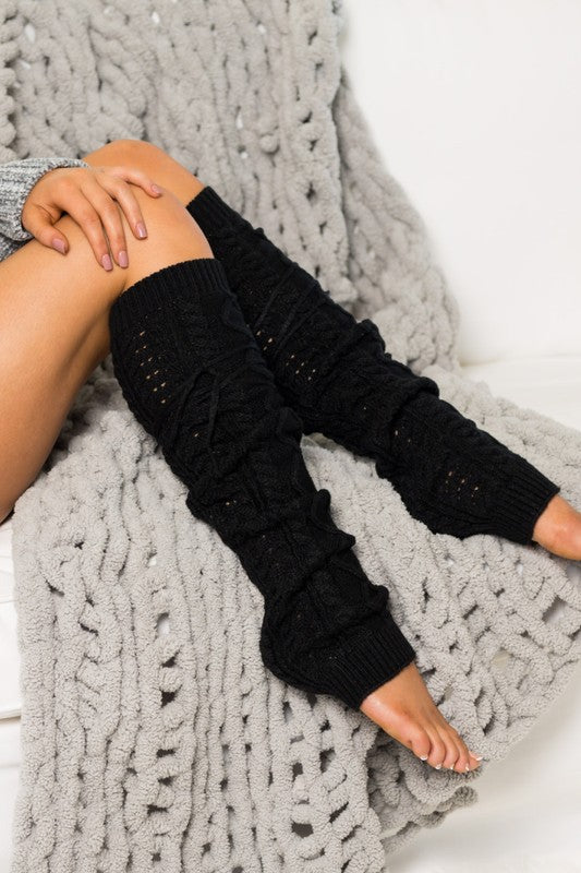 Cable Knit Long Tie | Leg Warmer accessory Aili's Corner Black OneSize 