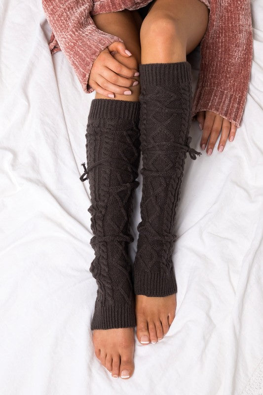 Cable Knit Long Tie | Leg Warmer accessory Aili's Corner Charcoal OneSize 