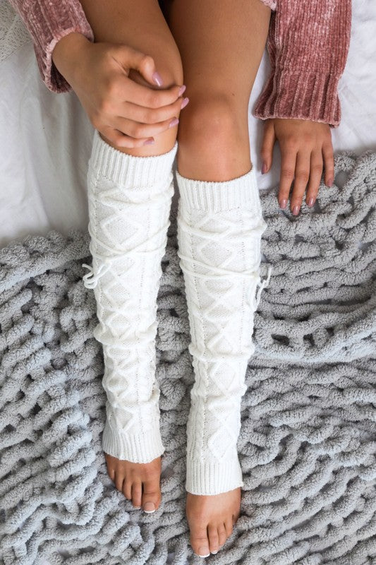 Cable Knit Long Tie | Leg Warmer accessory Aili's Corner Ivory OneSize 