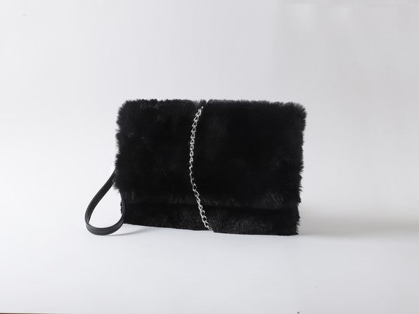 Faux Fur Clutch | Shoulder Bag | 2 Handbag Bella Chic BKBK/BLACK Os 