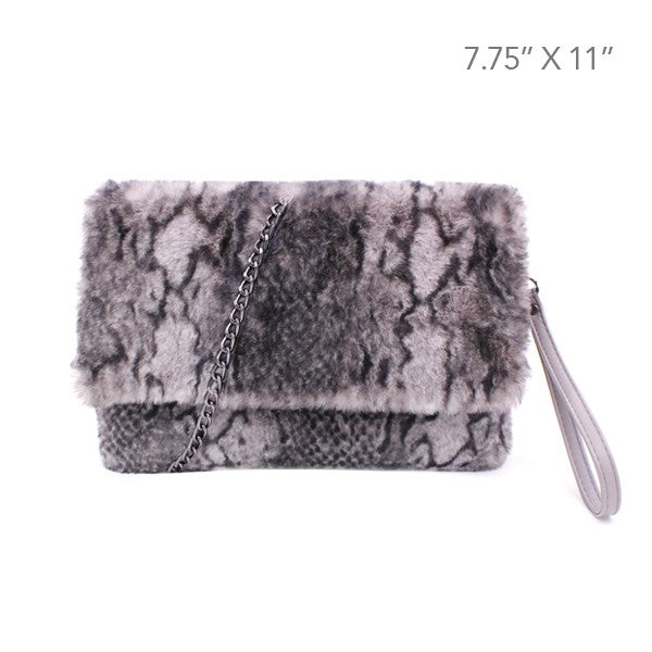 Faux Fur Clutch | Shoulder Bag | 2 Handbag Bella Chic BDMT/GREY Os 