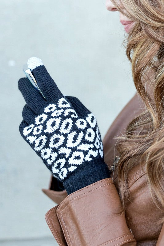 Leopard Stretch Touch | Gloves accessory Aili's Corner Black OneSize 
