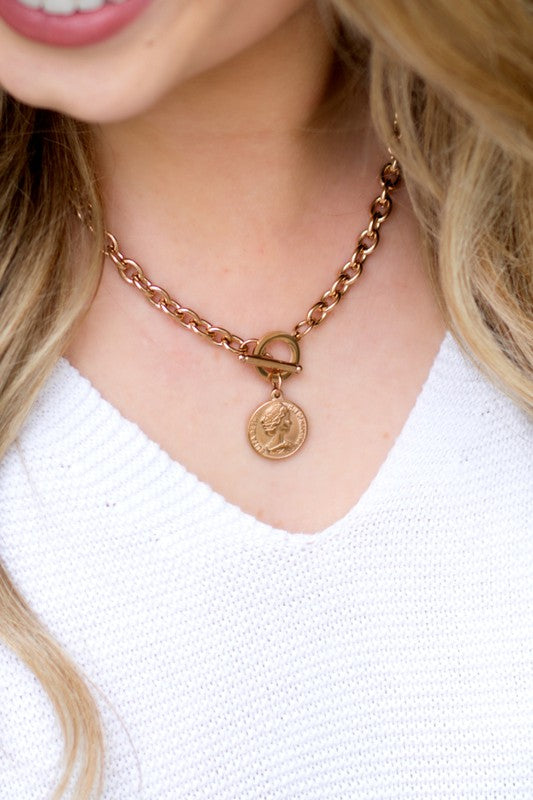 Coin Accent | Chain Necklace jewelry Aili's Corner Rose Gold OneSize 
