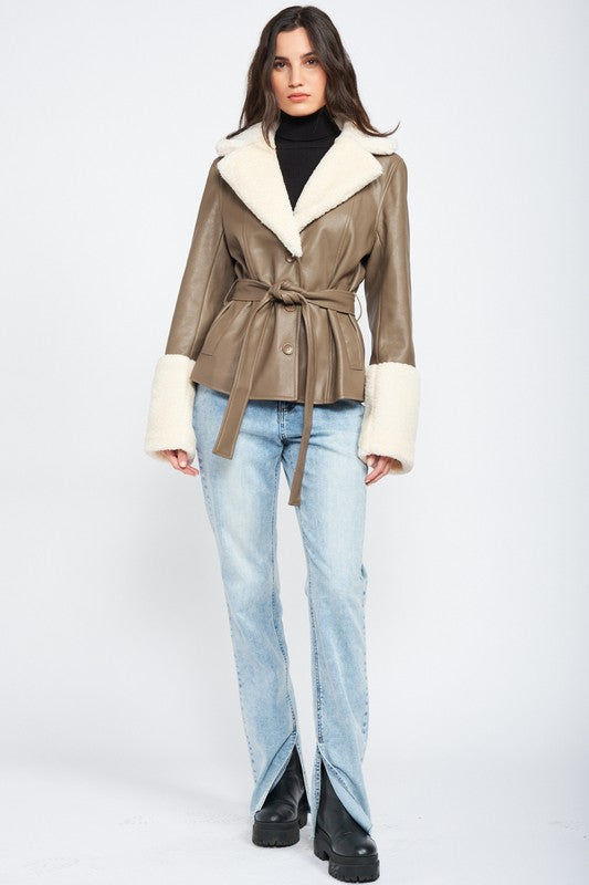 Belted Faux Shearing Trimmed | Jacket  Emory Park   