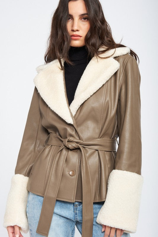 Belted Faux Shearing Trimmed | Jacket  Emory Park   