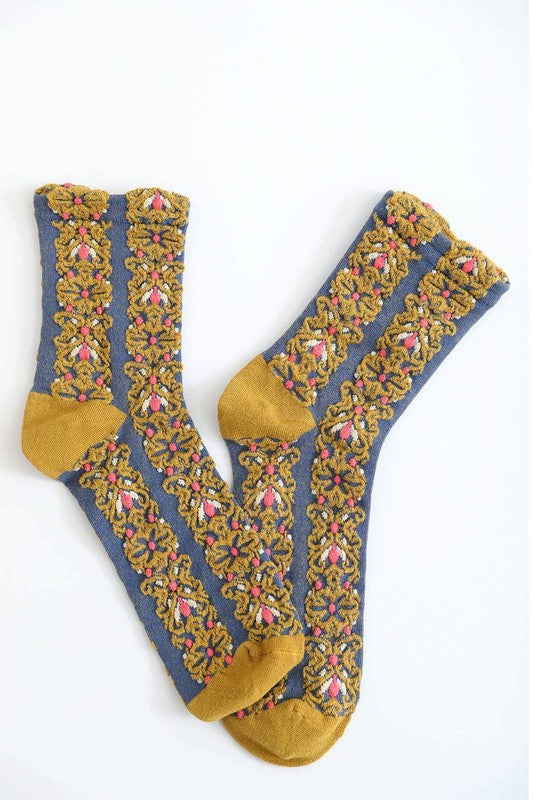 Embroidered | Flower Pattern | Socks hosiery Leto Accessories Mustard Default 
