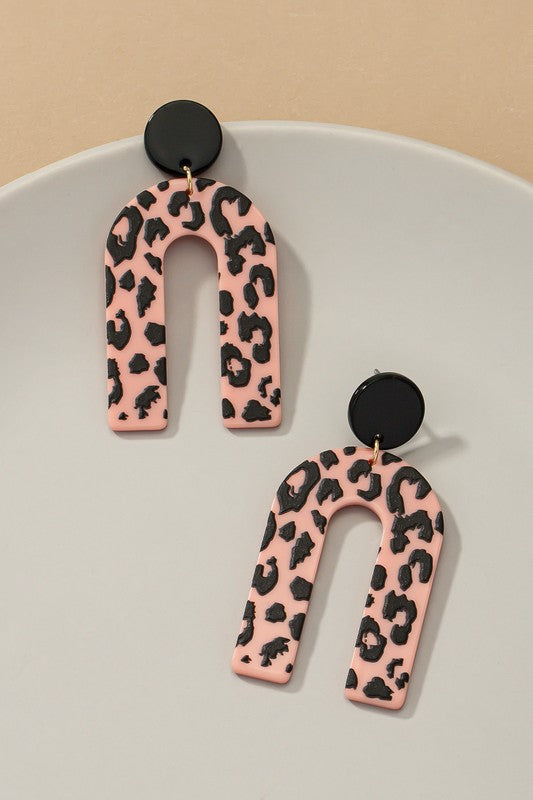 Embossed | Animal Print Arch Drop | Earrings  LA3accessories Pink one size 