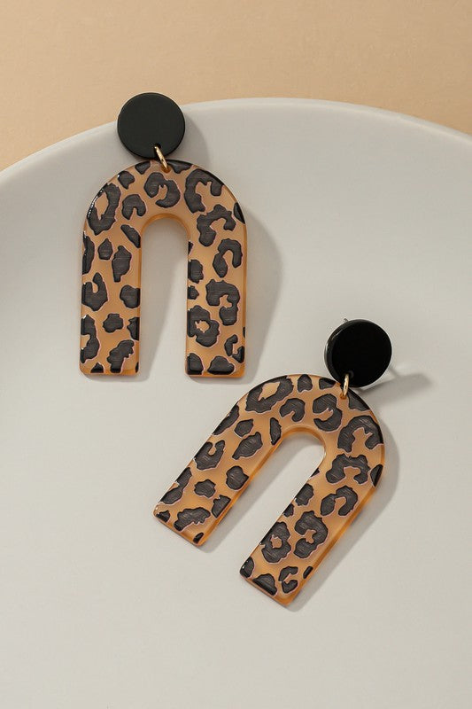 Embossed | Animal Print Arch Drop | Earrings  LA3accessories Brown one size 