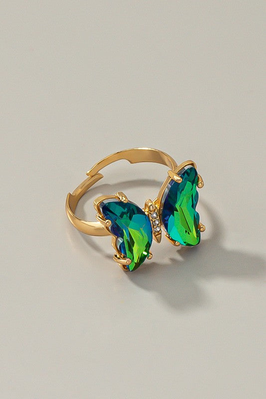 Butterfly Ring | Adjustable Brass Band jewelry LA3accessories Green one size 