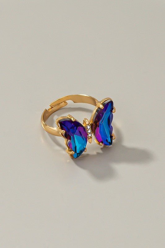 Butterfly Ring | Adjustable Brass Band jewelry LA3accessories Purple one size 