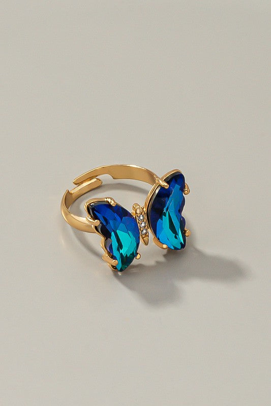 Butterfly Ring | Adjustable Brass Band jewelry LA3accessories Blue one size 