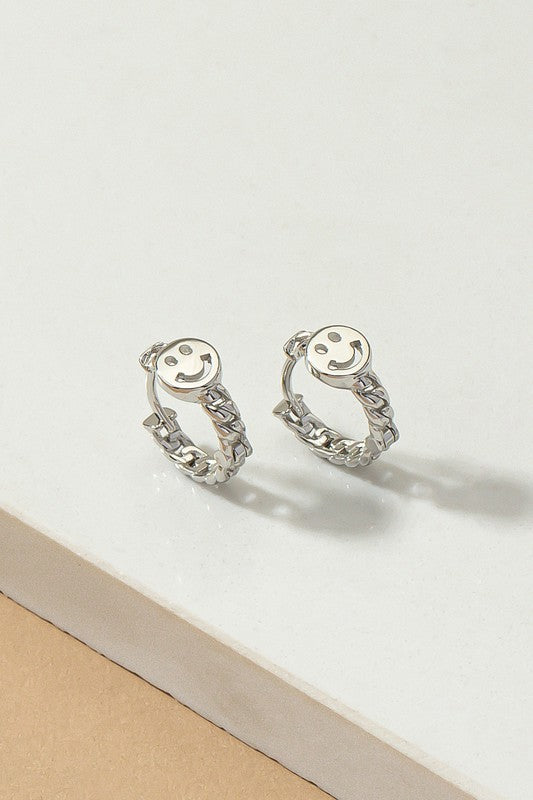 Smiley Face Hoop | Earrings jewelry LA3accessories Silver one size 