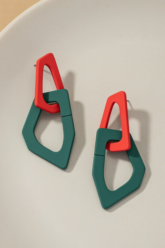 Organic shape chunky link | Drop Earrings jewelry LA3accessories red/green one size 