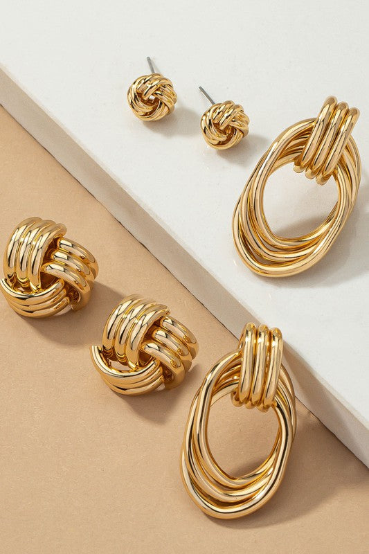 Premium Trio | Metal Knot Hoop | Earrings jewelry LA3accessories Gold one size 