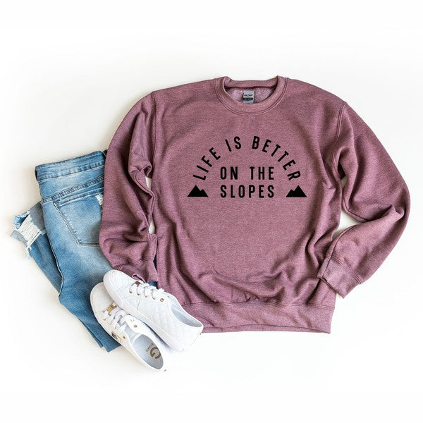 Better On The Slopes Mountains | Sweatshirt Clothing Olive and Ivory Wholesale H Maroon Small 