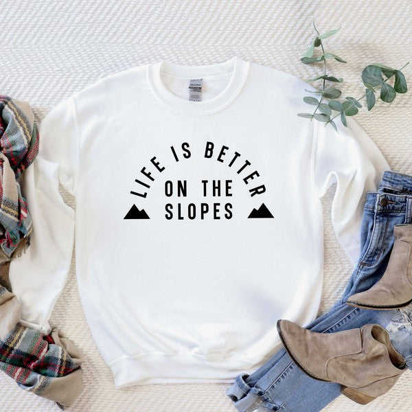 Better On The Slopes Mountains | Sweatshirt Clothing Olive and Ivory Wholesale White Small 