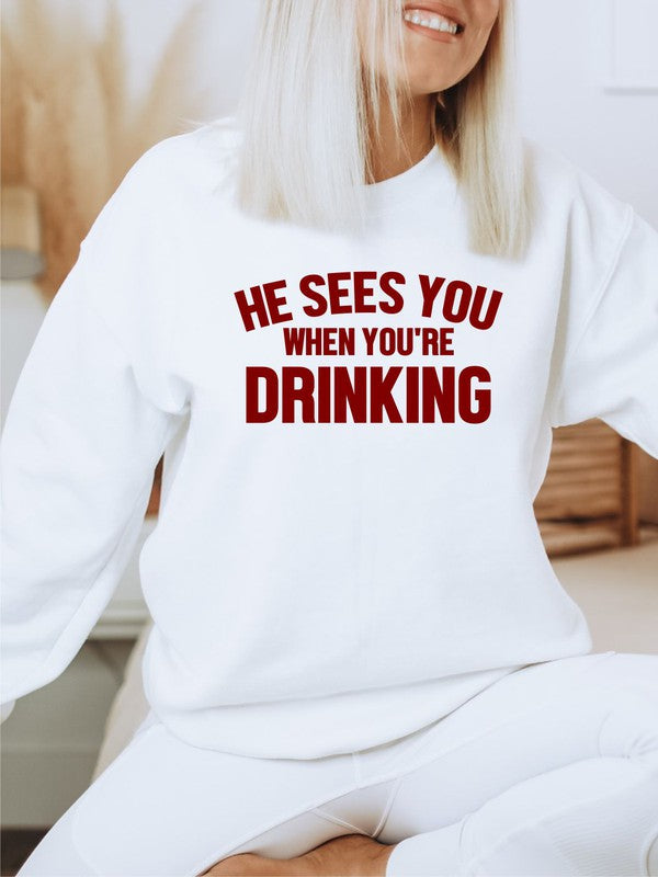 He Sees You When You're Drinking | Sweatshirt Sweatshirt Ocean and 7th White L 