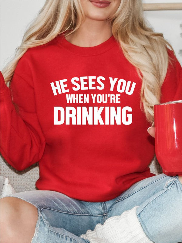 He Sees You When You're Drinking | Sweatshirt Sweatshirt Ocean and 7th Red L 