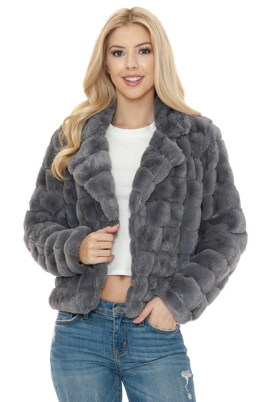 Women Faux Fur Jacket  Annva USA CHARCOAL S 