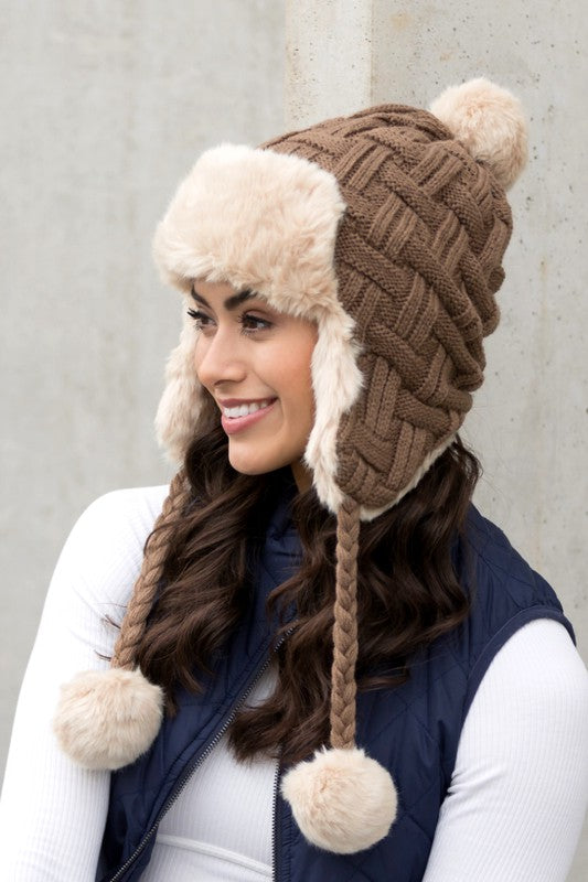 Cable Weave | Pom | Trapper Hat accessory Aili's Corner Taupe OneSize 