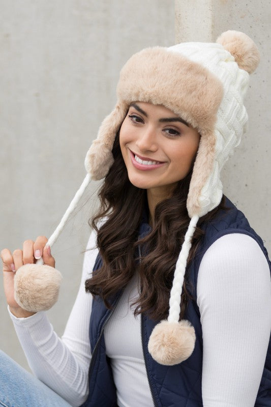 Cable Weave | Pom | Trapper Hat accessory Aili's Corner Ivory OneSize 