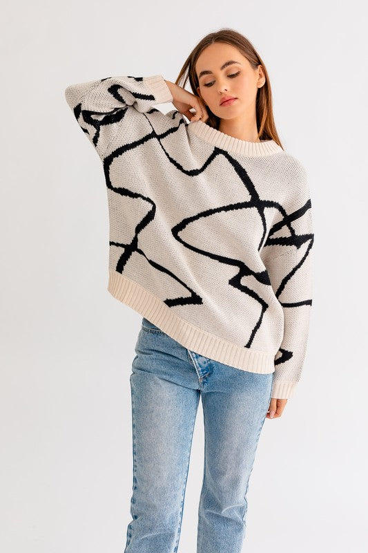 Abstract Pattern | Oversized Sweater sweater LE LIS CREAM-BLACK ABSTRACT XS 