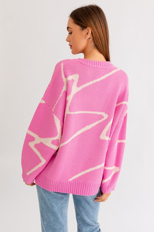 Abstract Pattern | Oversized Sweater sweater LE LIS PINK-CREAM XS 