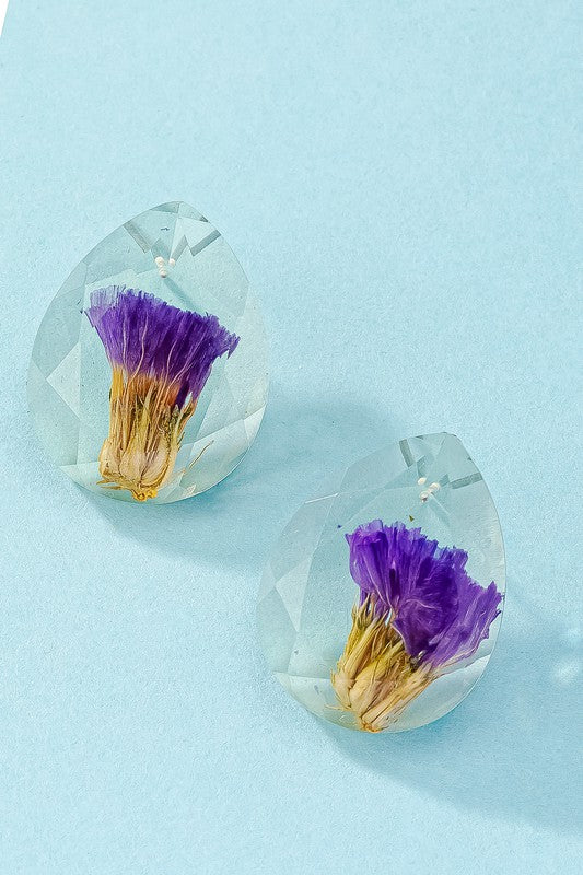 Faceted Teardrop | Dried Flowers| Stud Earrings earrings LA3accessories Multi one size 