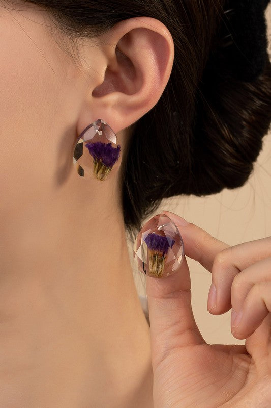 Faceted Teardrop | Dried Flowers| Stud Earrings earrings LA3accessories   