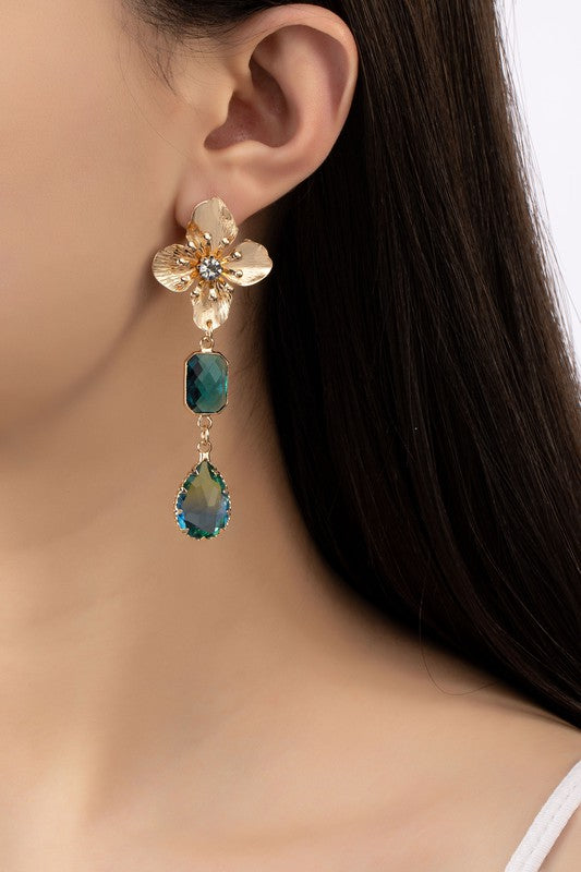 Flower Stud | Aquamarine Drop | Earrings jewelry LA3accessories   