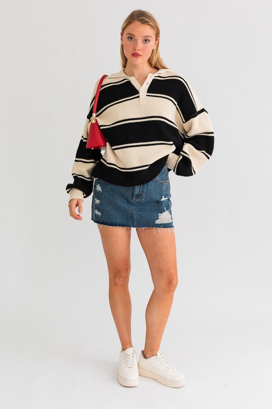 Collared Oversized | Sweater Top Clothing LE LIS WHITE-BLACK STRIPE XS 