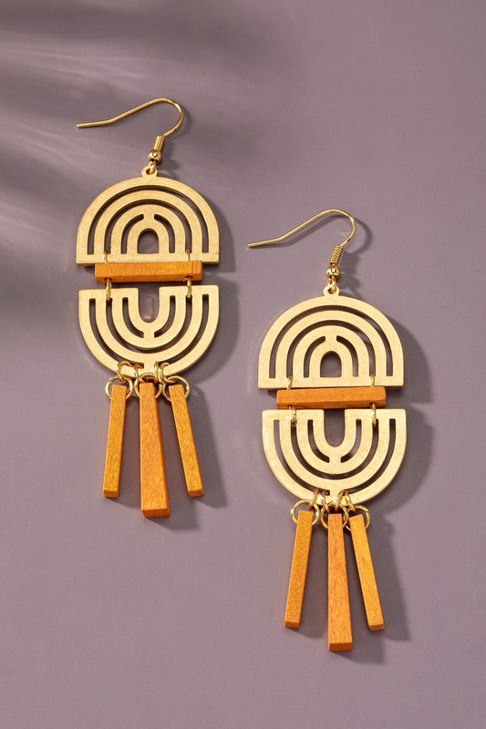 Double Arch Metal | Wood Stick | Earrings jewelry LA3accessories caramel one size 