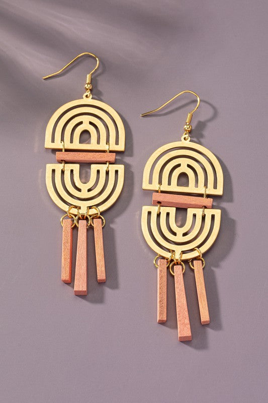Double Arch Metal | Wood Stick | Earrings jewelry LA3accessories Coral one size 