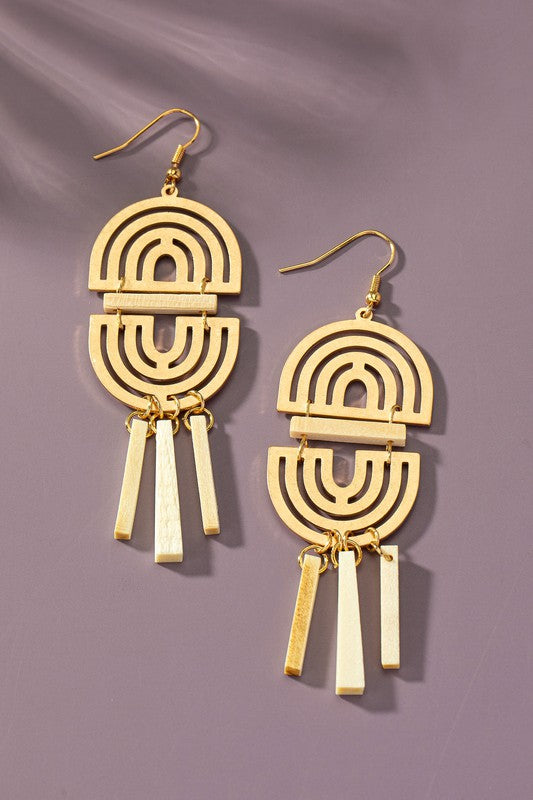 Double Arch Metal | Wood Stick | Earrings jewelry LA3accessories Cream one size 