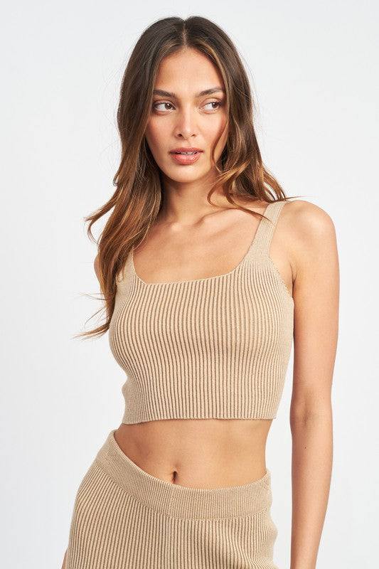 Square Neck Cropped Sleeveless | Top Half Cami Emory Park LT BEIGE S 
