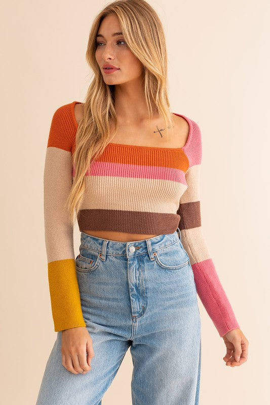Color Block Stripe  Knit | Long Sleeve Top Clothing LE LIS   