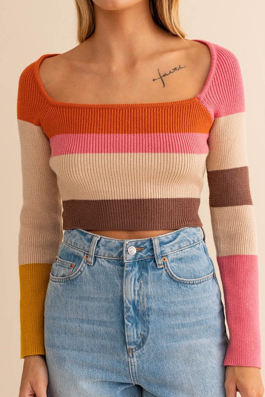 Color Block Stripe  Knit | Long Sleeve Top Clothing LE LIS   