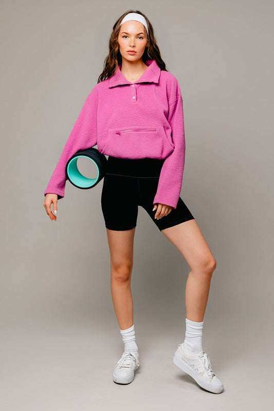 Boxy Fleece | Pocket Detail | Pullover Sweater sweatshirt LE LIS PINK XS 