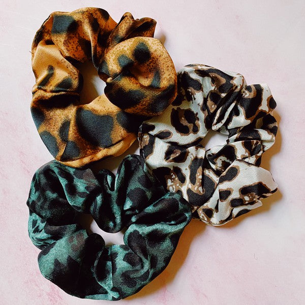 Set Of 3 | Leopard Satin  | Scrunch  Ellison and Young   