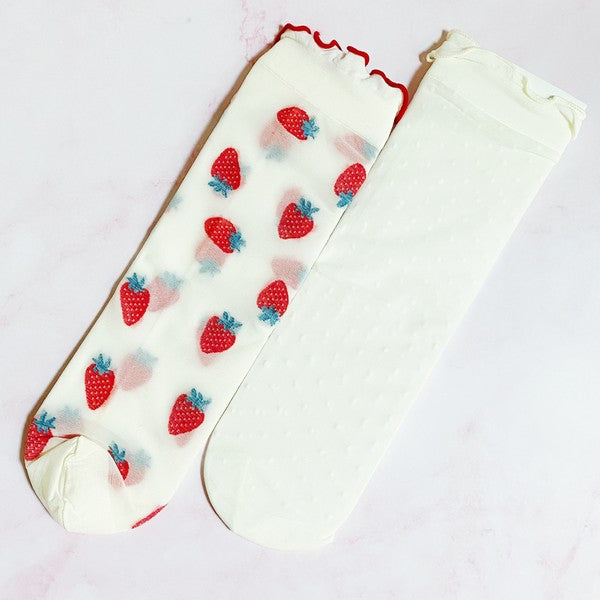 Set Of 2 | Dots &  Strawberries Sheer | Socks socks Ellison and Young White Strawberries OS 