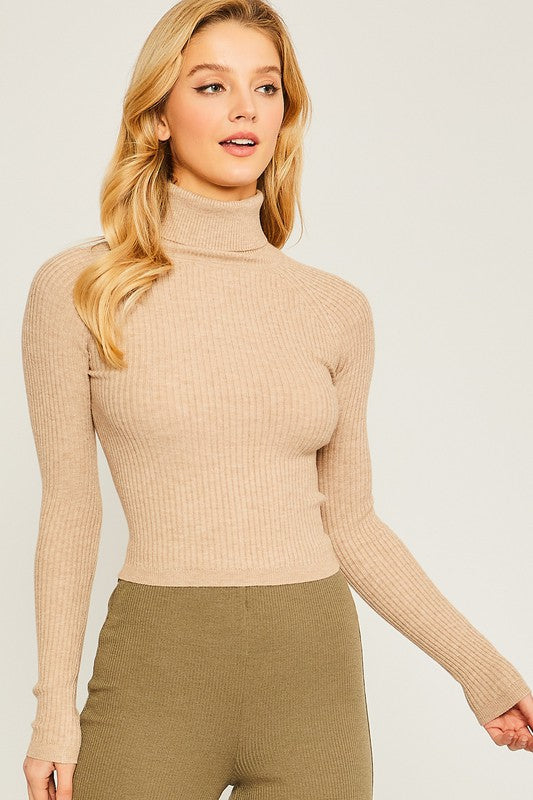 Turtleneck Ribbed Knit | Sweater sweater Love Tree OATMEAL S 