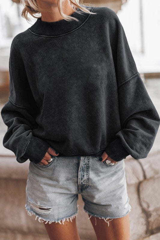 Mineral Washed Acid Dye | Sweatshirt sweatshirt EG fashion Black S 