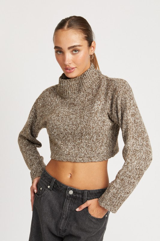 Contrasted Turtle Neck Crop  | Top sweater Emory Park MOCHA S 